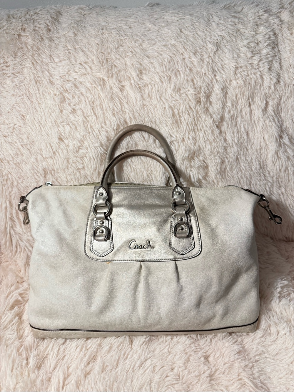 Vintage Coach Metallic & White Leather Handbag